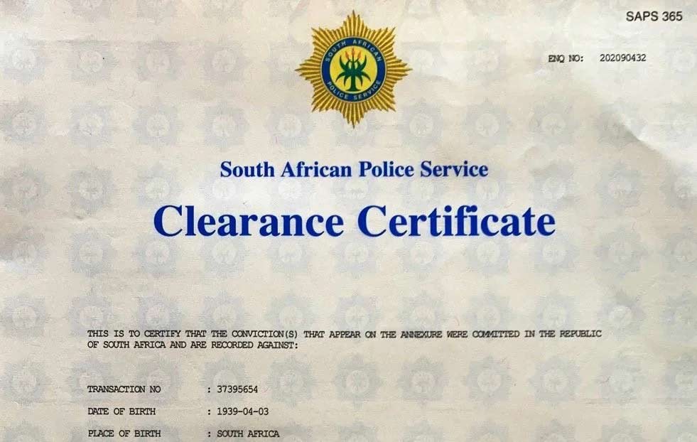South African Police Clearance Certificate through the correct legal channels.
